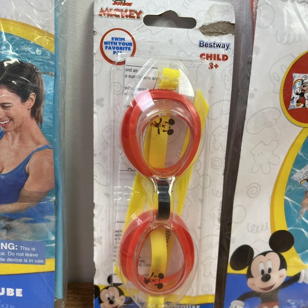 Lot Disney Jr Mickey Mouse‎ Swim- Armband Arm Floaties, Goggles, Swim Tube Float
